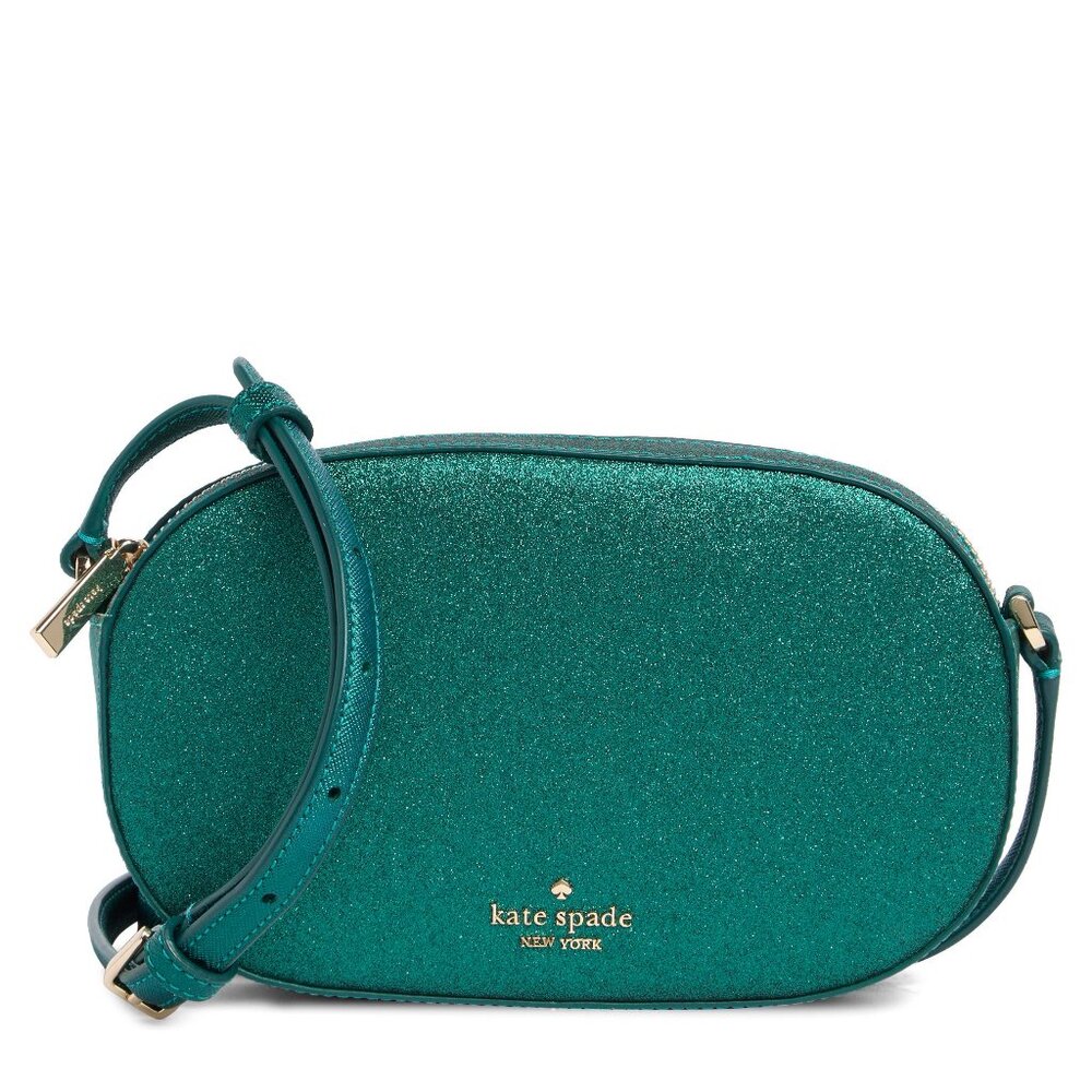 Kate Spade New York Green Glimmer Oval Designer Mini Camera Bag NWT